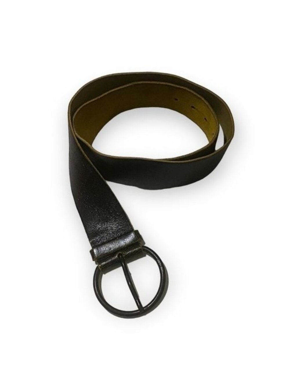 Miu Miu 2000s Archival Distressed Leather Round Buckle Belt 95/38